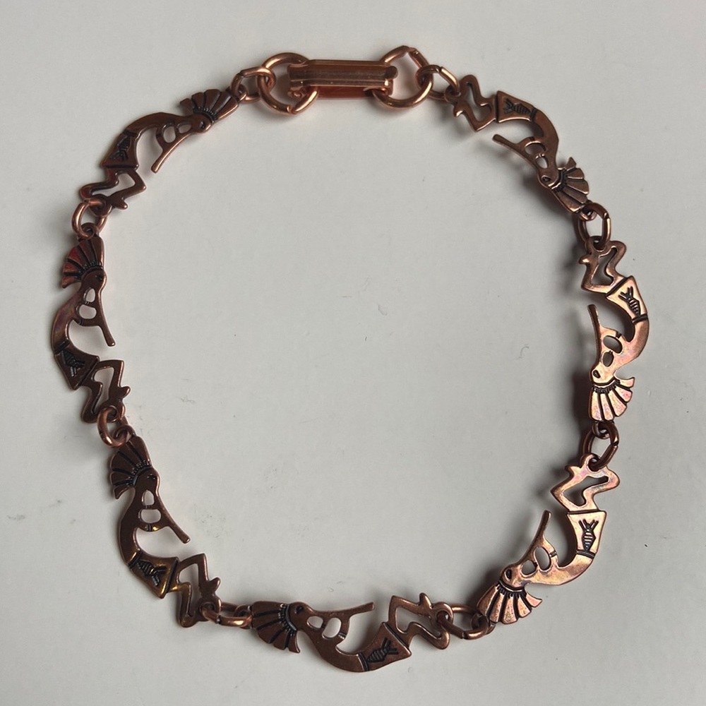 Solid copper kokopelli bracelet
